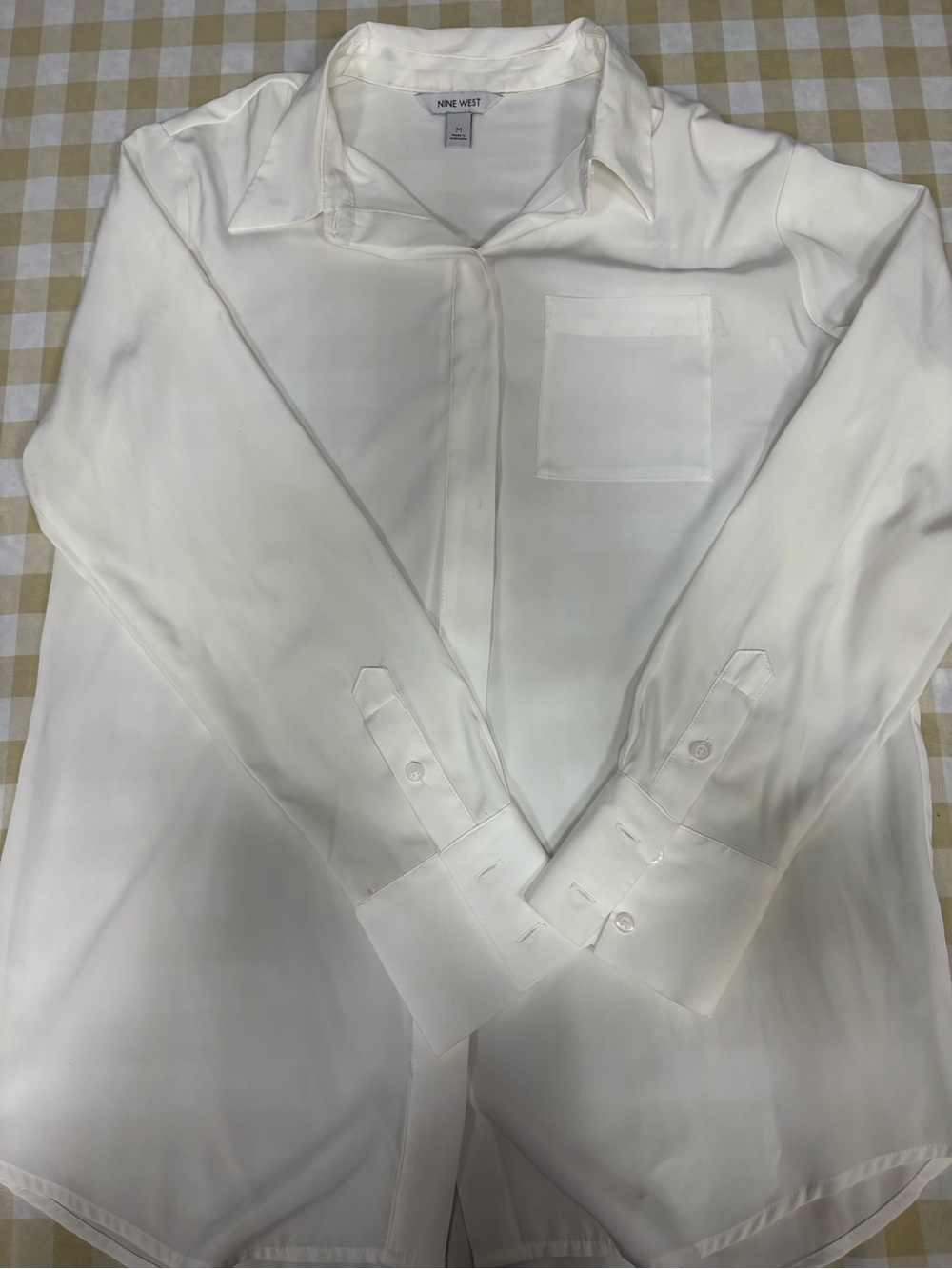 Nine West Men's Cream-White Long Sleeve Dress Shirt with Chest Pocket